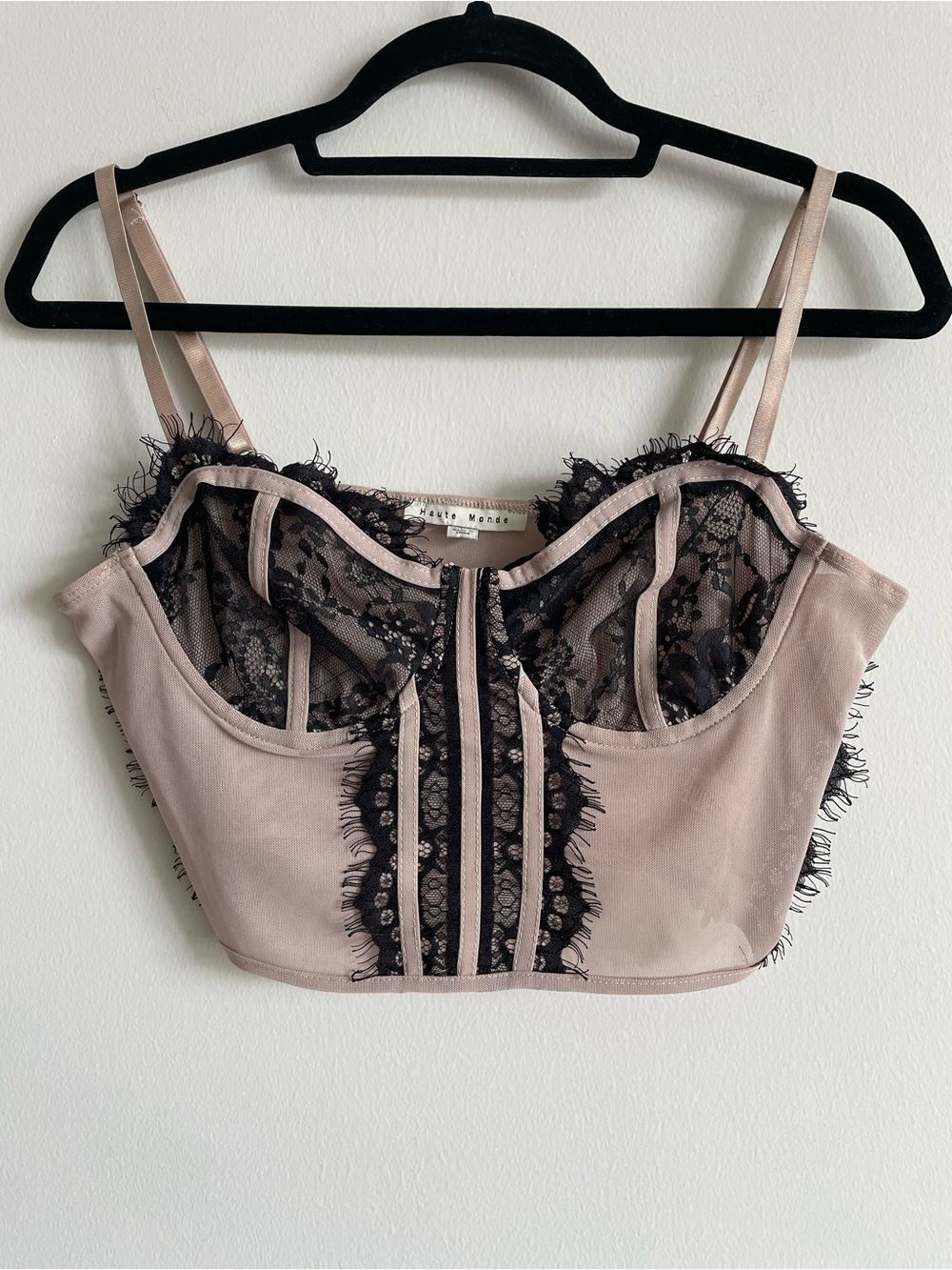 Dark coquette lingerie bra black lace sheer corset underwire bustier L